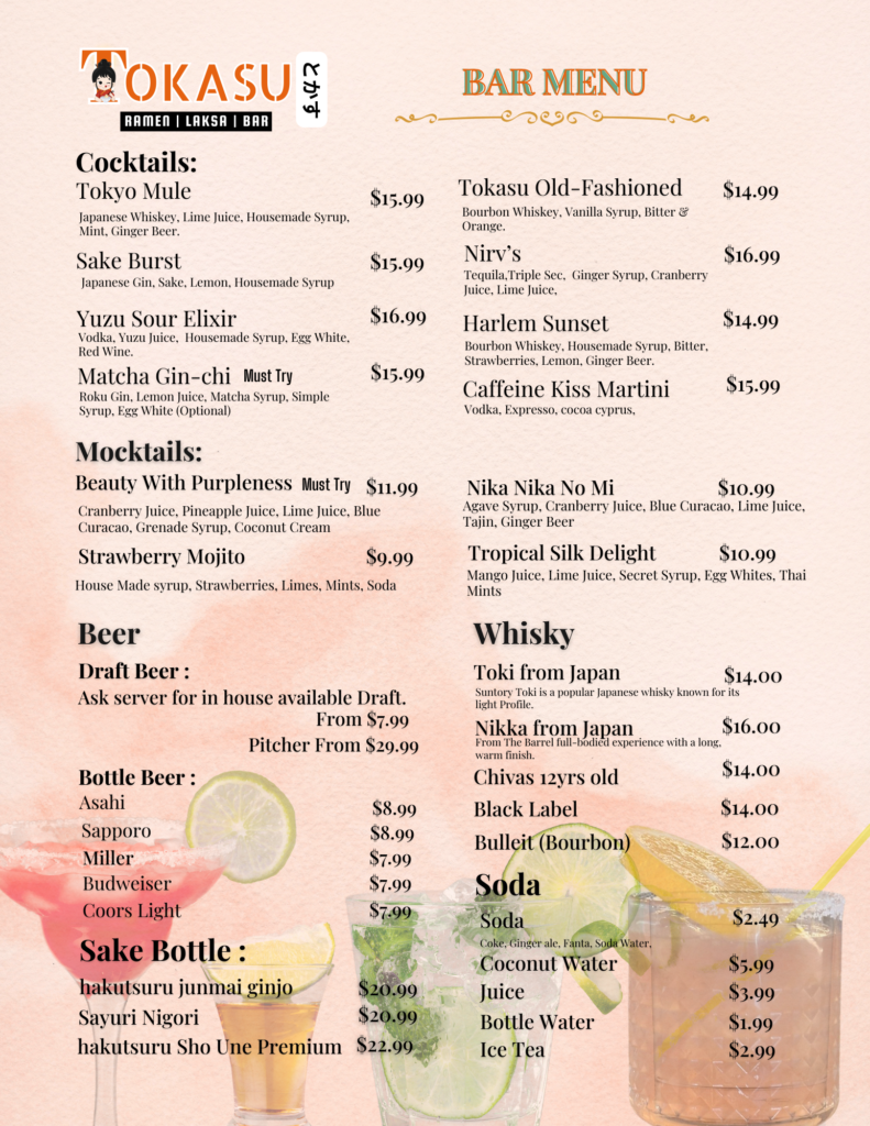 Tokasu Bar Menu